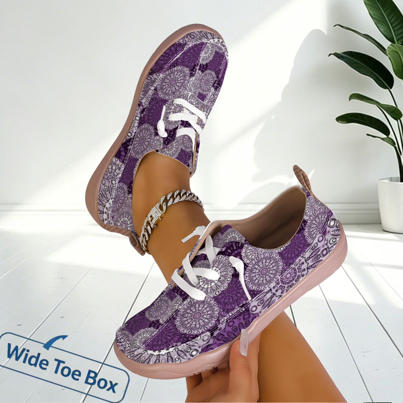 Outdoor Sports Shoes - Women Geometric Print Wide Toe Slip