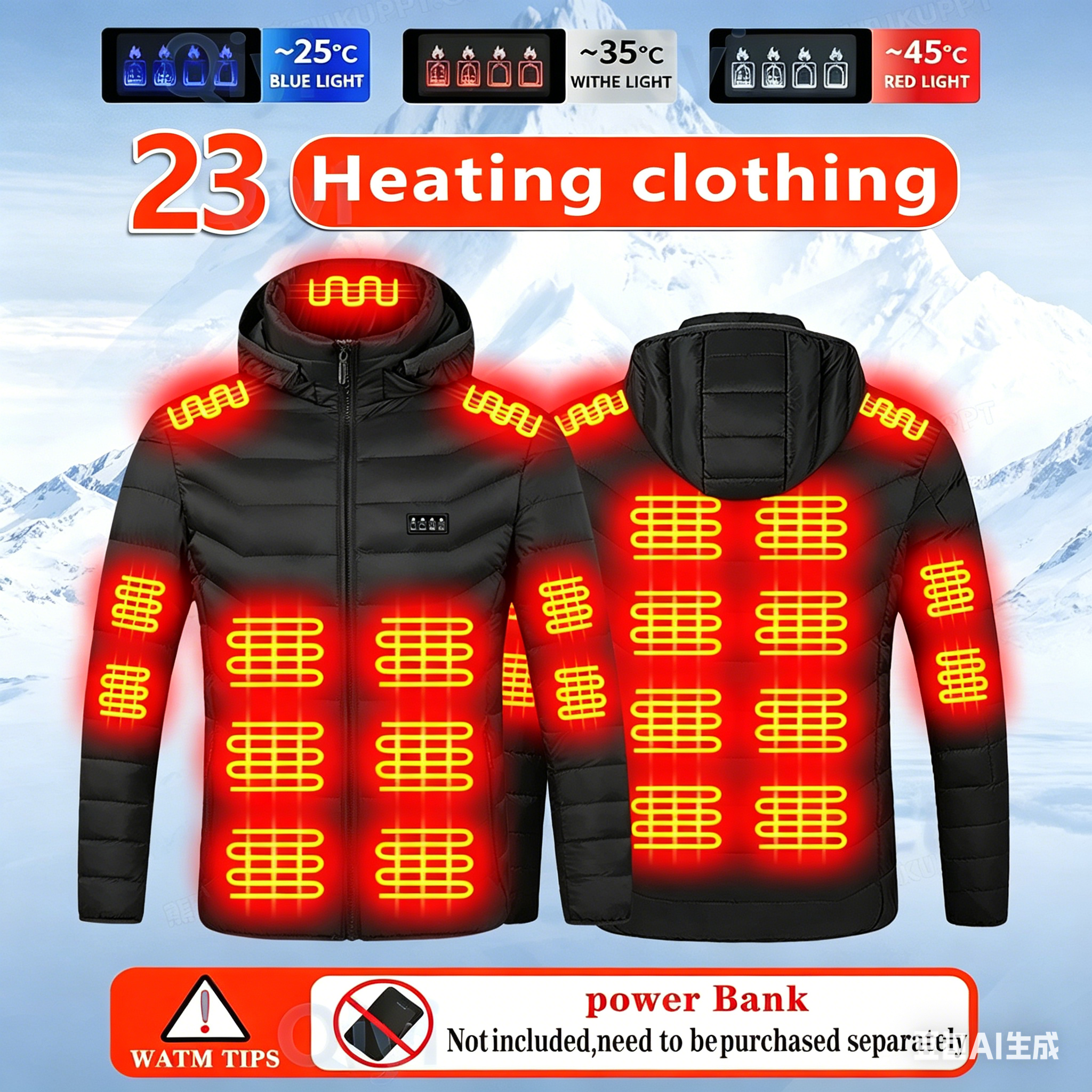23 Areas Heating Jacket, Polye - đánh giá và giá Outdoor Sport Winter Jacket
