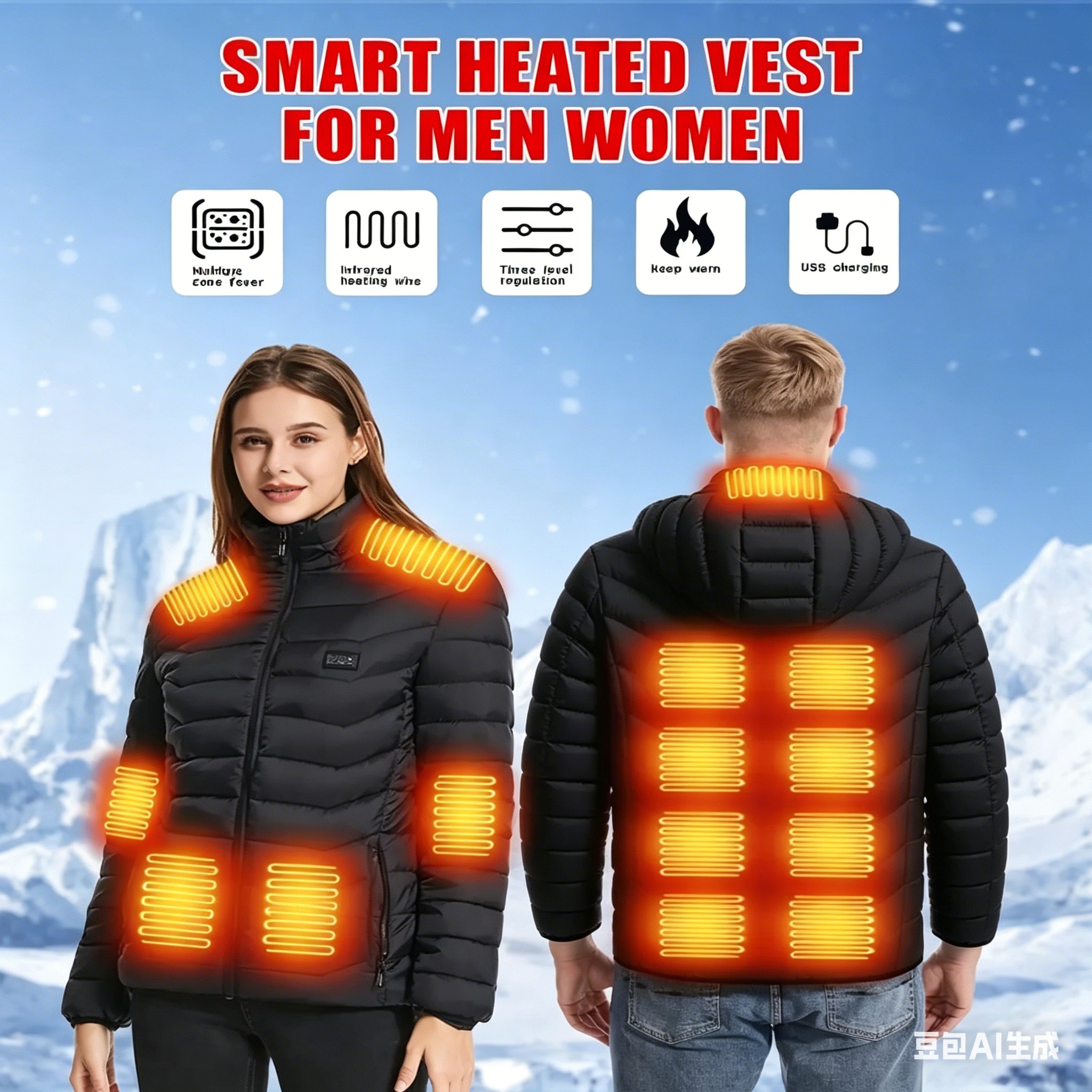 23 Areas Heating Jacket, Polye - đánh giá và giá Outdoor Sport Winter Jacket